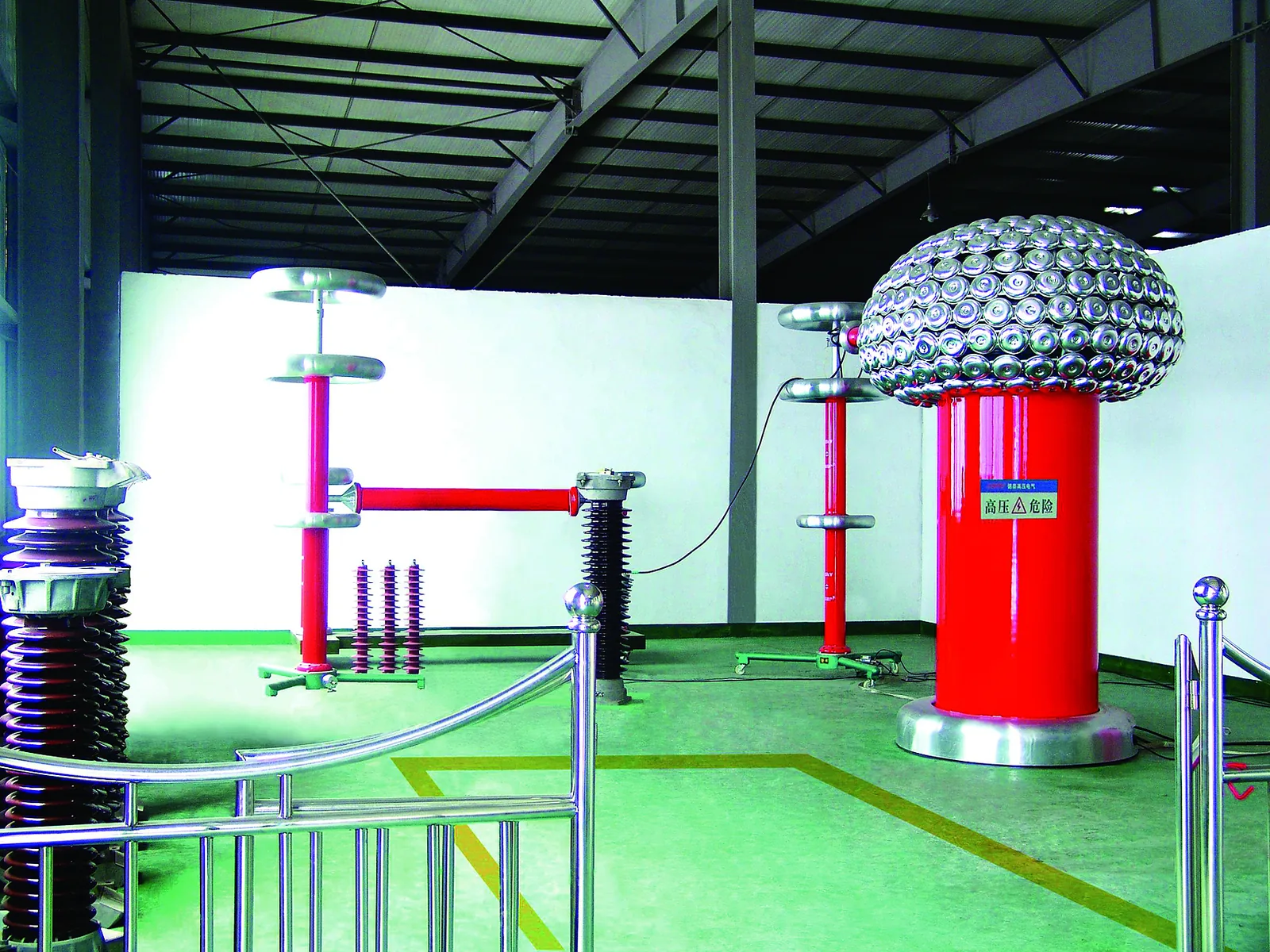 High-voltage discharge testing equipment in a Xiya Electric testing room