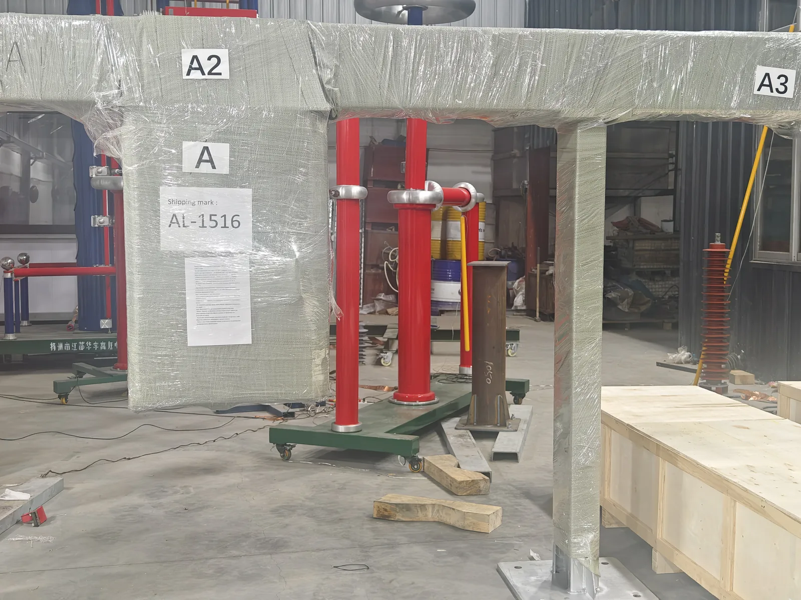 Export packing area with equipment and crates