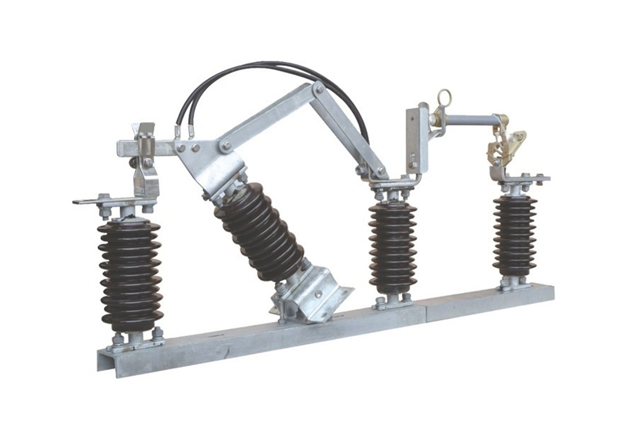 Outdoor air break switch product on white background with porcelain insulators