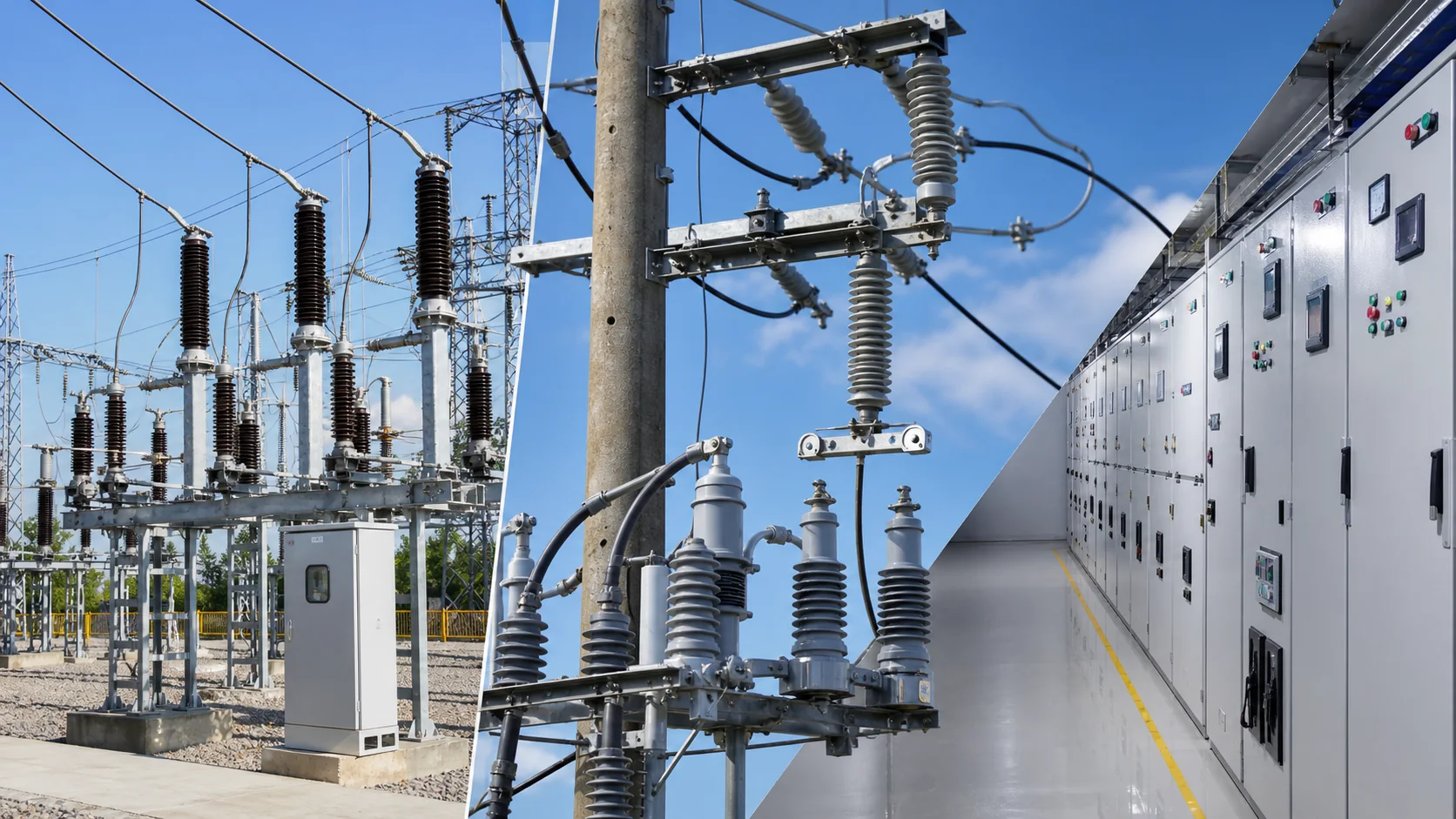 Power distribution application contexts including substation equipment overhead lines and switchgear room