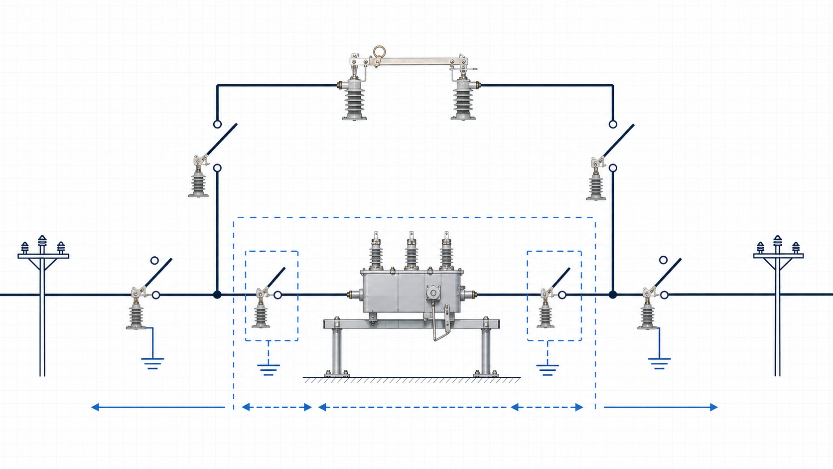 Engineering topology diagram for bypass disconnector normal and maintenance bypass sequence