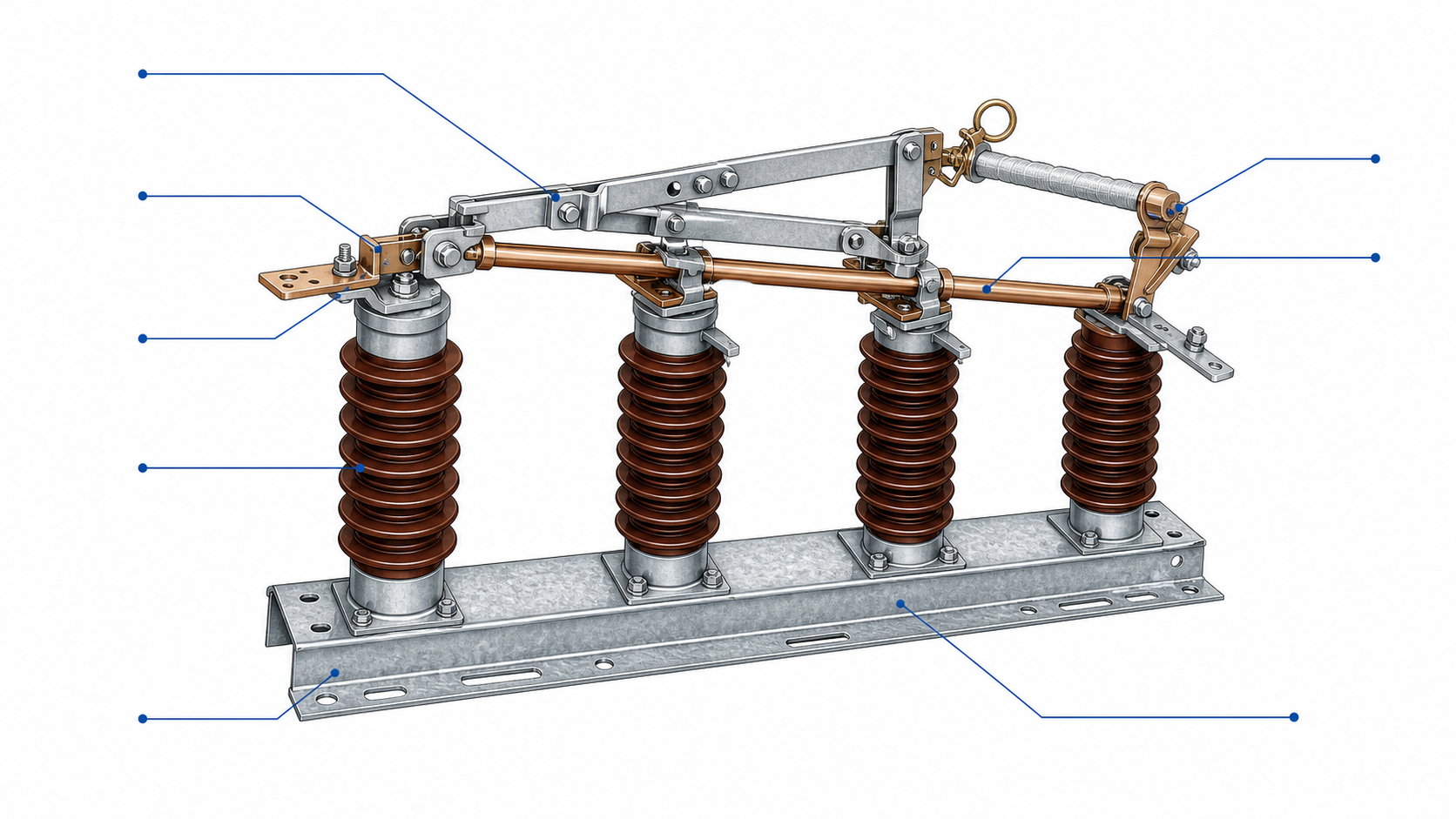 Structure schematic for bypass disconnector insulators bypass blade hook stick ring and mounting channel