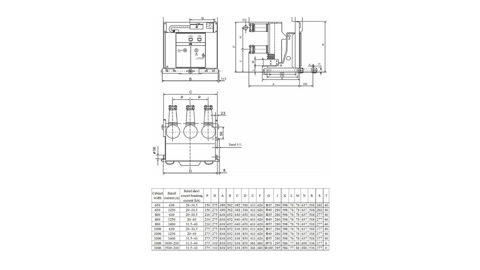 VS1 indoor vacuum circuit breaker draw out type installation drawing