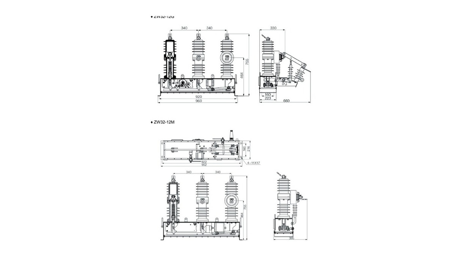 ZW32 outdoor vacuum circuit breaker outline drawing