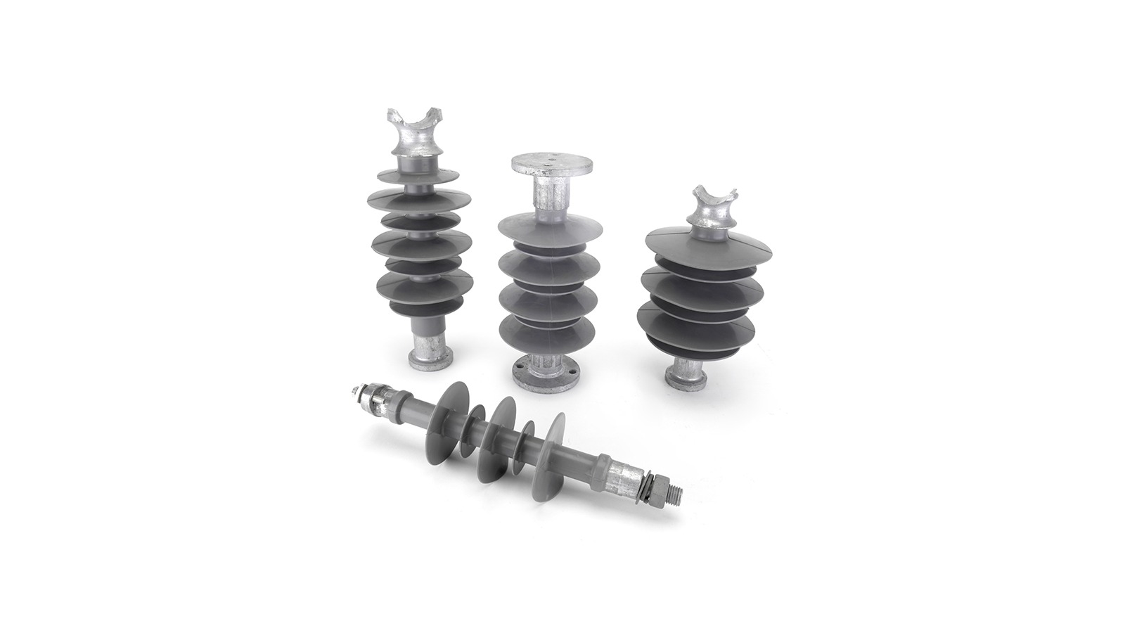 Composite pin insulator product family on clean white background