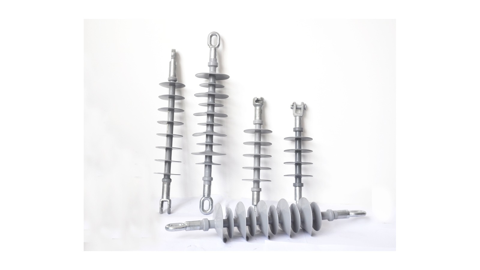Composite suspension insulator product family on clean white background