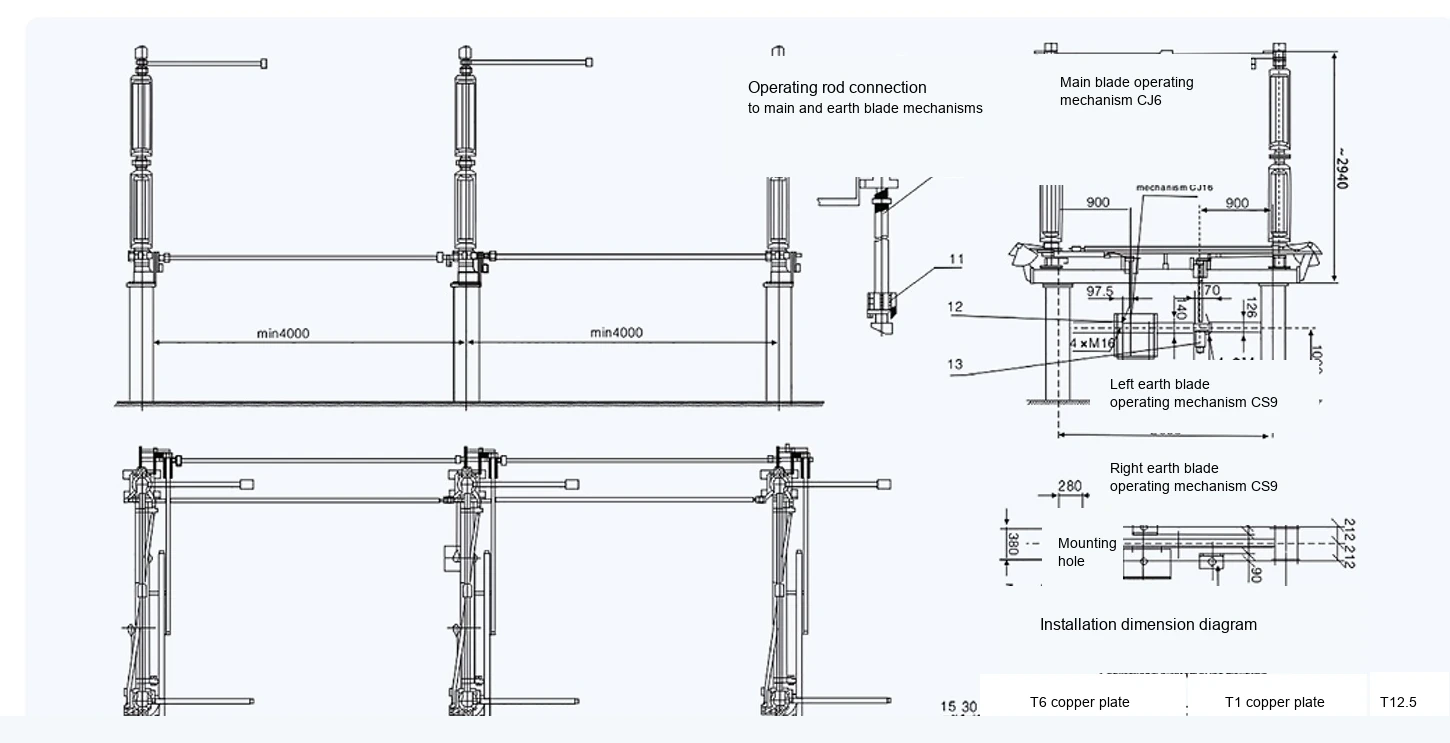 GW4-252 installation dimension drawing with English labels