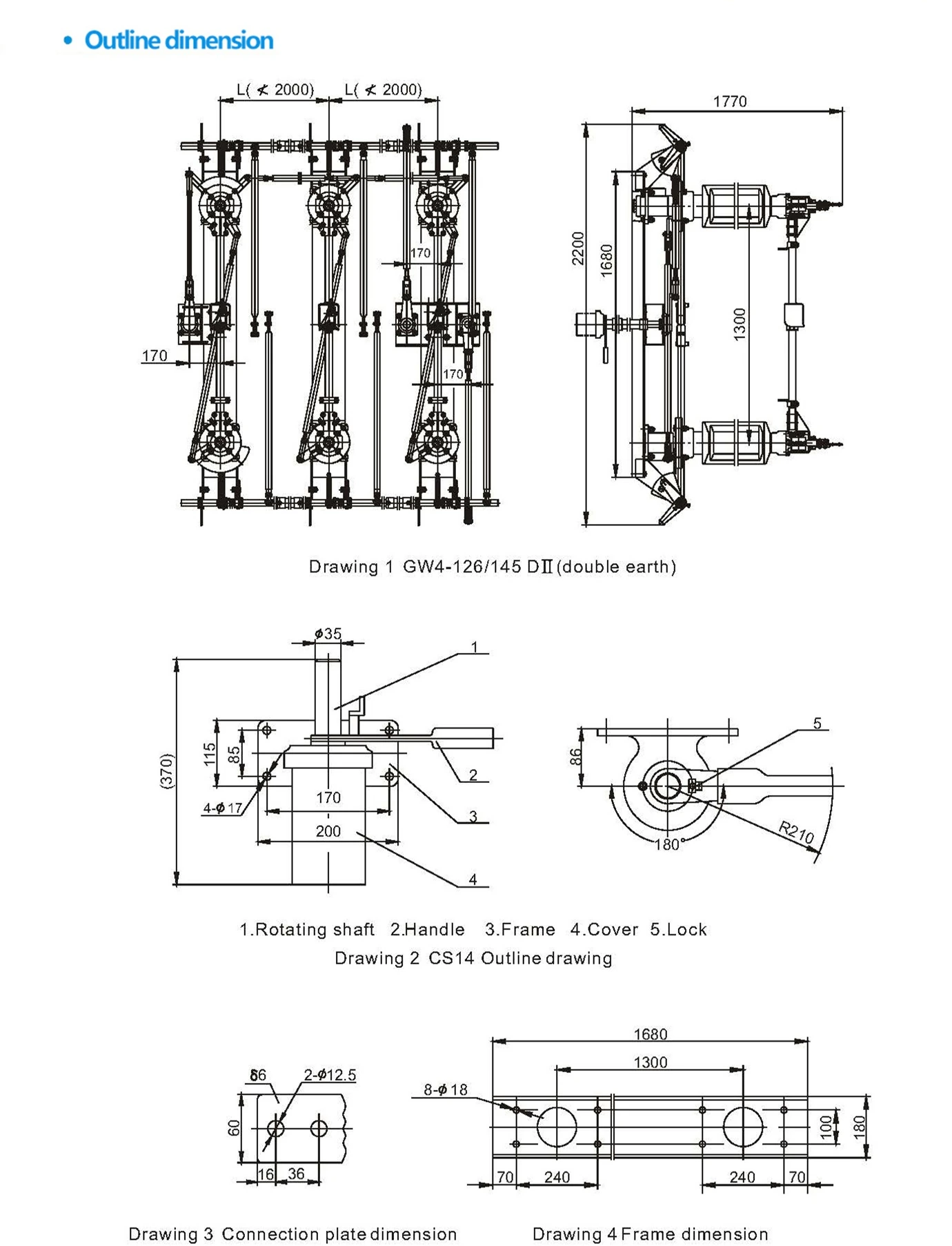GW4-126 and GW4-145 outline and mechanism detail drawings