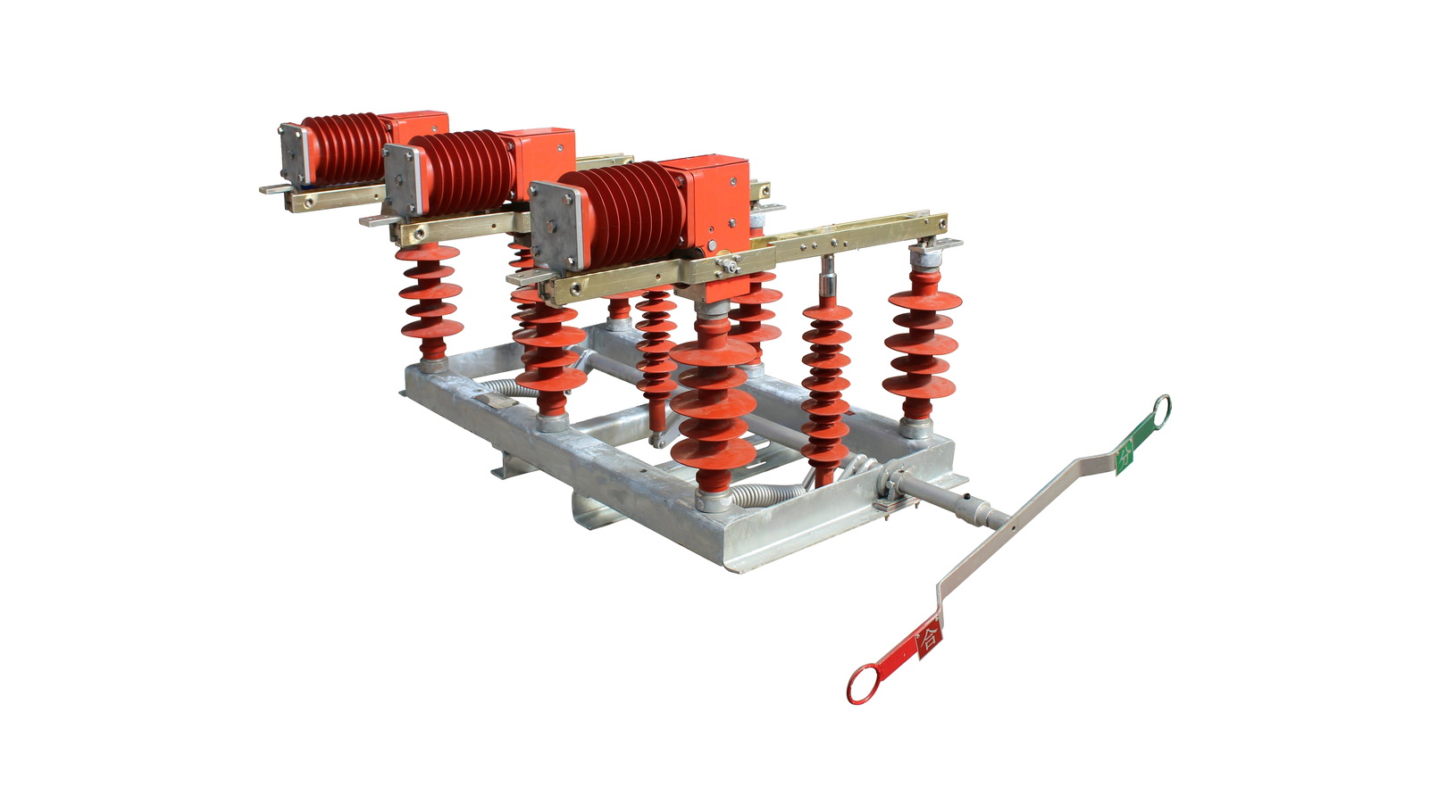 Outdoor vacuum load break switch with three pole frame and insulators
