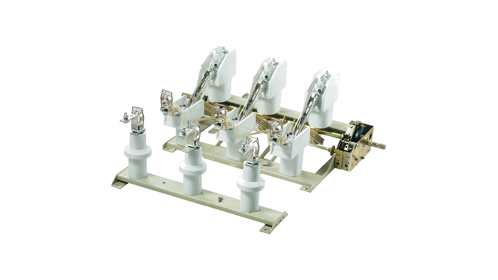 Three pole puffer type indoor load isolator product on white background