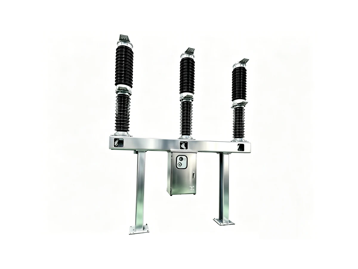 Outdoor SF6 circuit breaker on clean white background