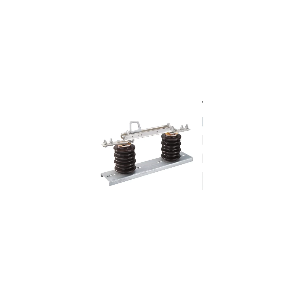 Medium voltage single-pole isolation switch with porcelain insulators on a clean white background