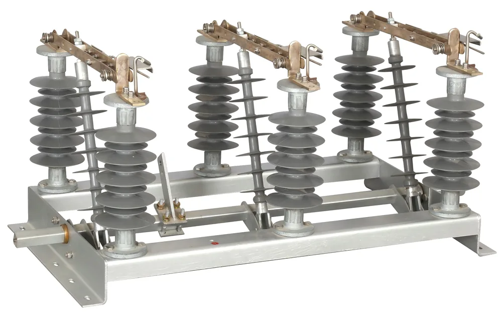 Three-phase outdoor disconnecting switch product on white background