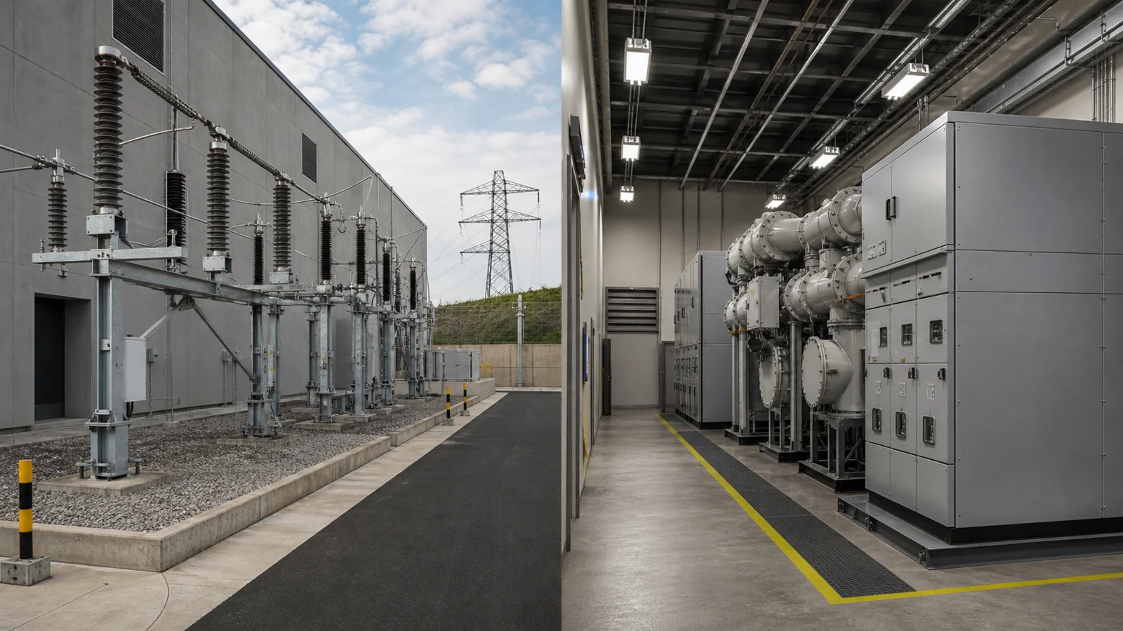 Air-insulated and gas-insulated switchgear installation architecture comparison