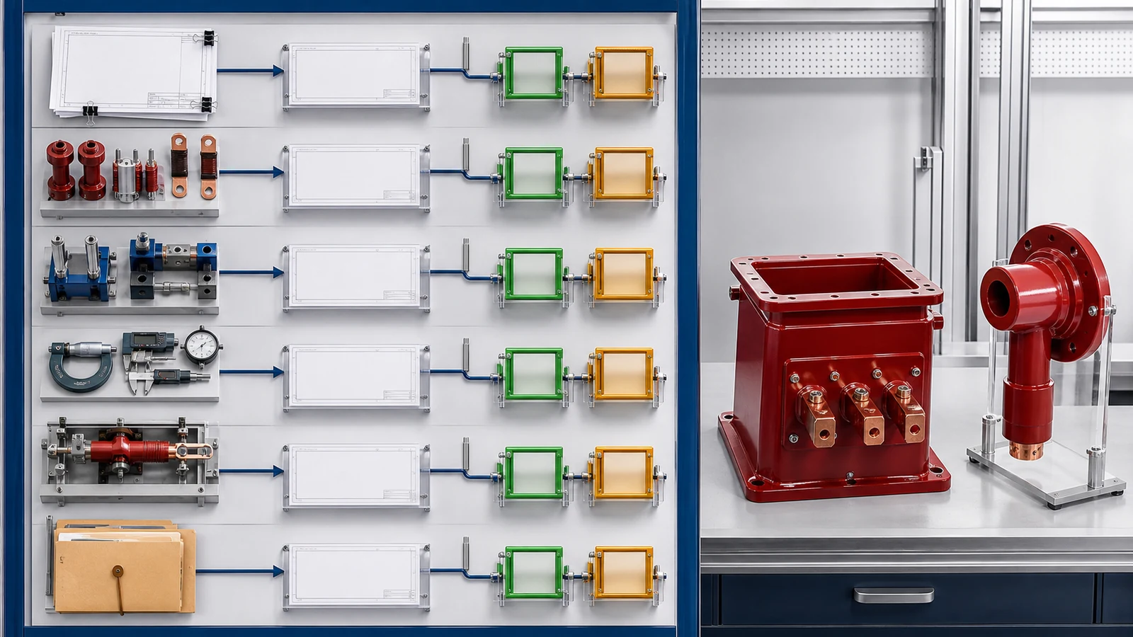 Cabinet interface-control matrix for wall bushing and contact box selection