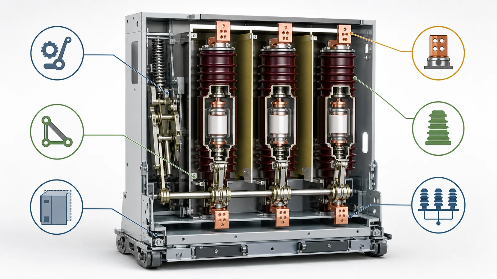 Complete-breaker interfaces for vacuum pole assembly replacement