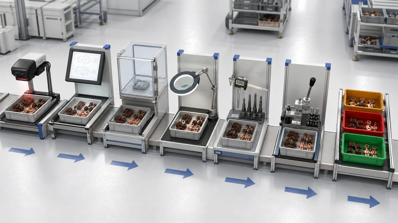Lot-based switchgear component acceptance workflow from receipt to controlled release