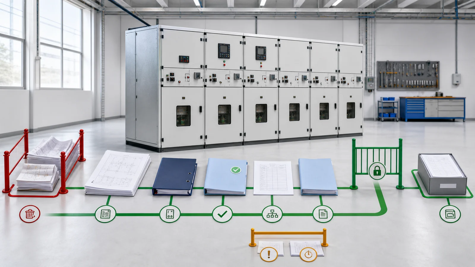 Controlled switchgear production-release and as-built handover document package