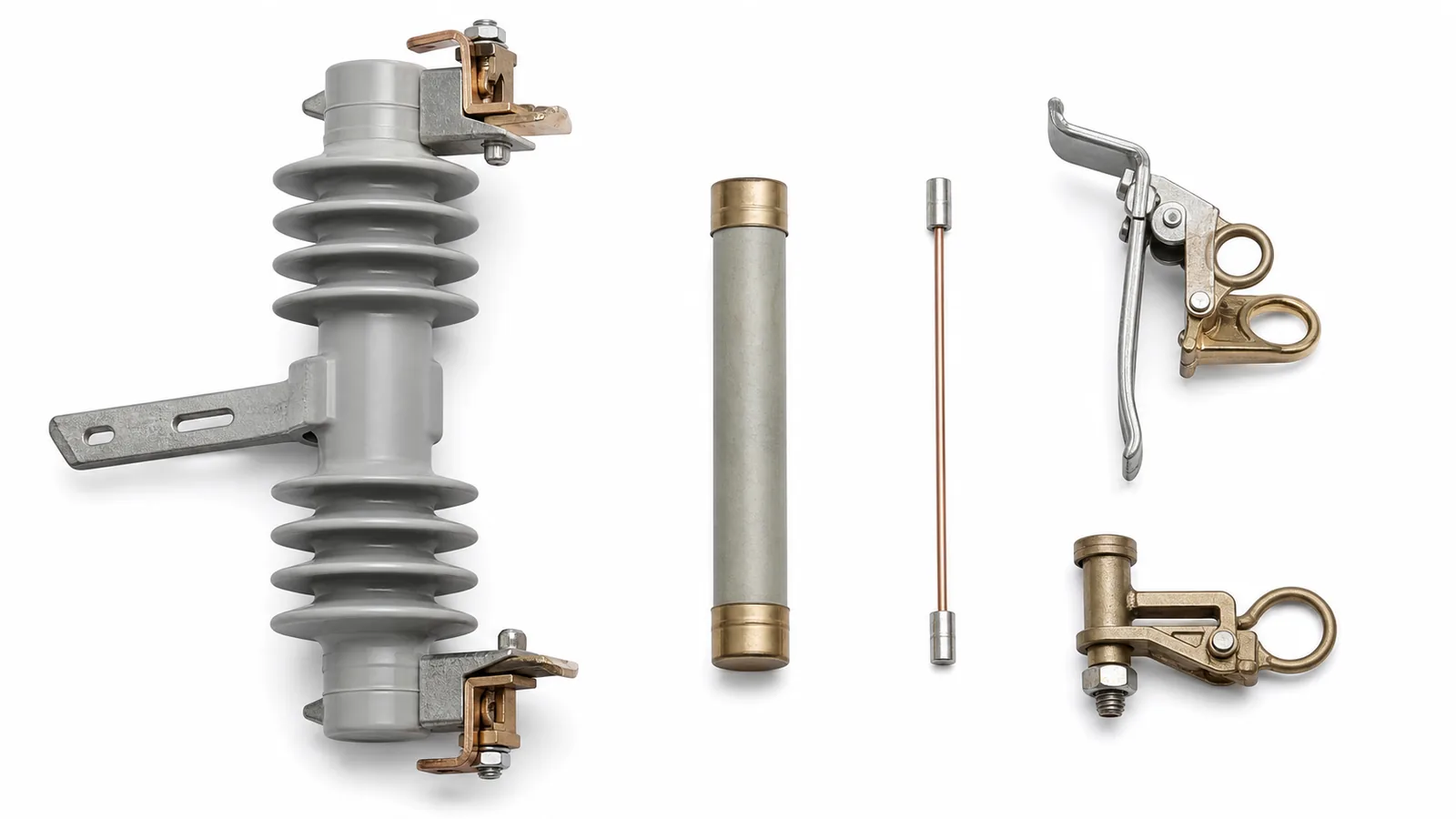 Drop-out fuse cutout body, fuse tube, fuse link, contacts, and mounting interface