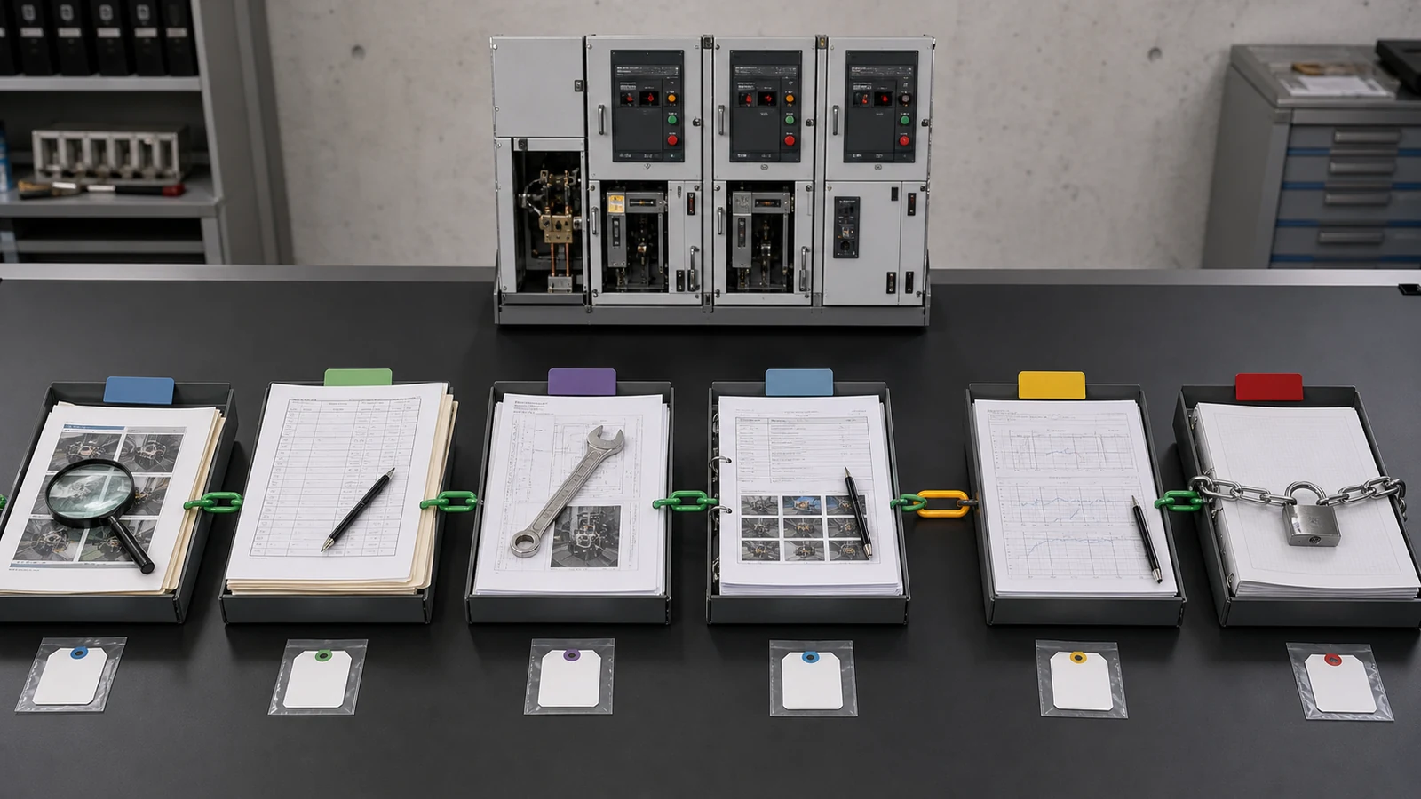 Illustrative switchgear deviation correction retest and closure evidence chain