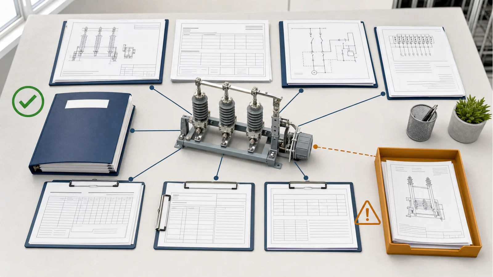 Disconnect switch offered-assembly release package with GA, ratings, mechanism drawings, tests, routine records, and deviations