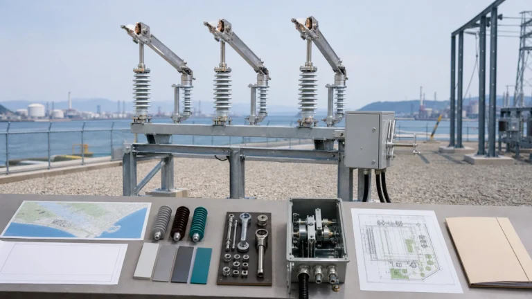 Outdoor disconnect switch environmental review for coastal pollution, insulation, corrosion, mechanism, and maintenance access