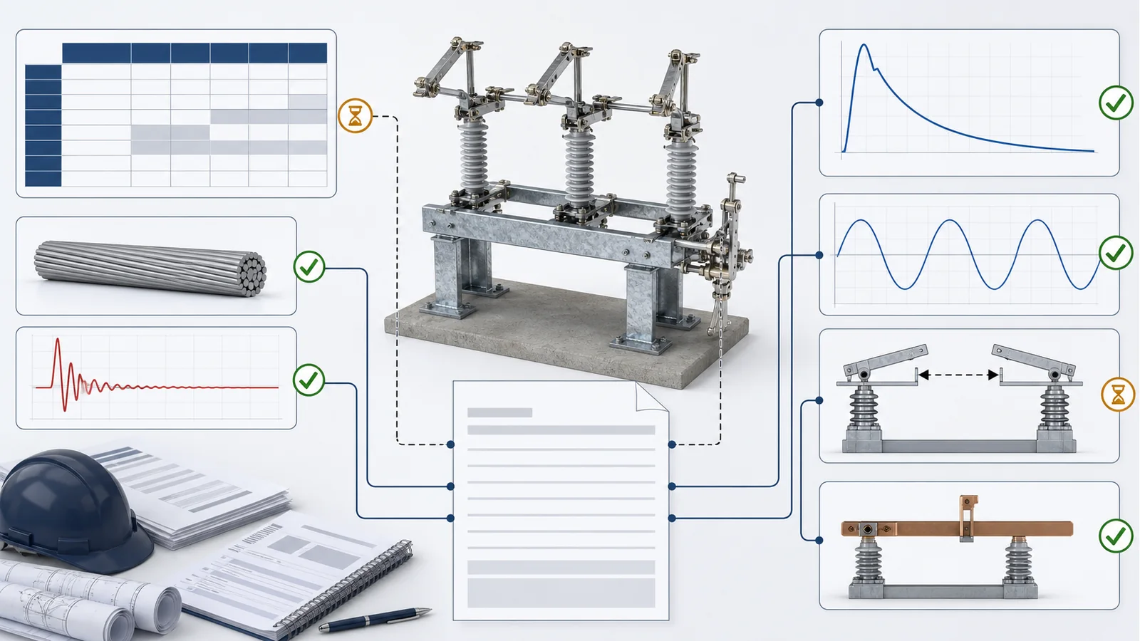 Disconnect switch electrical and insulation rating schedule with fault, impulse, open-gap, and earthing duty evidence