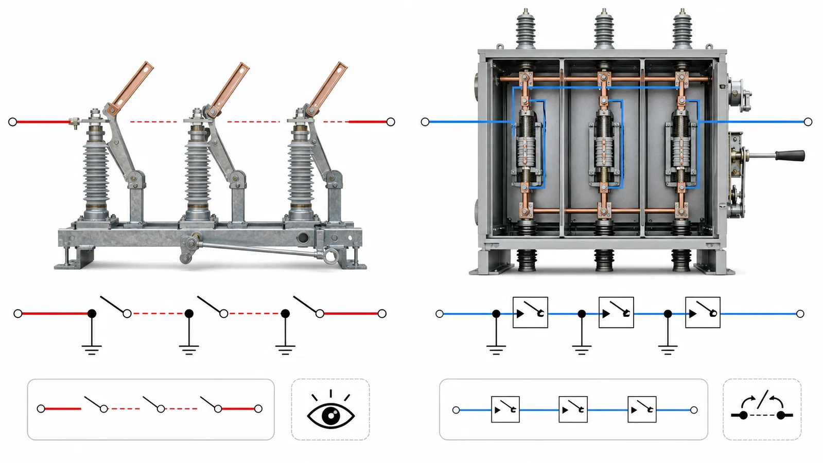 Technical comparison of disconnect switch isolation duty and load break switch current interruption duty