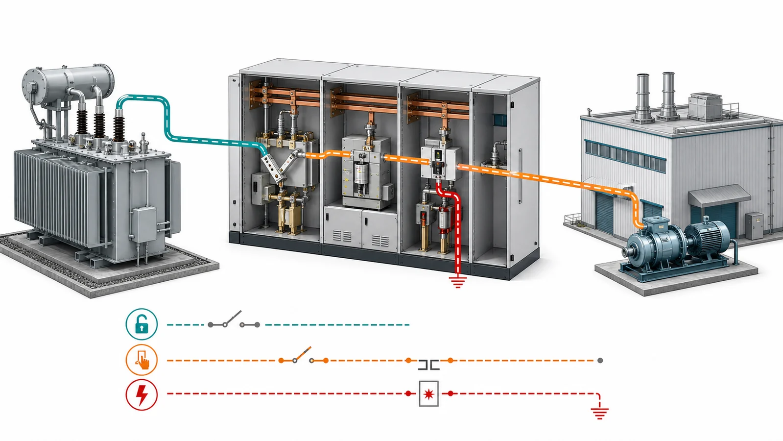 System role map for distribution switchgear showing isolation load switching and fault interruption