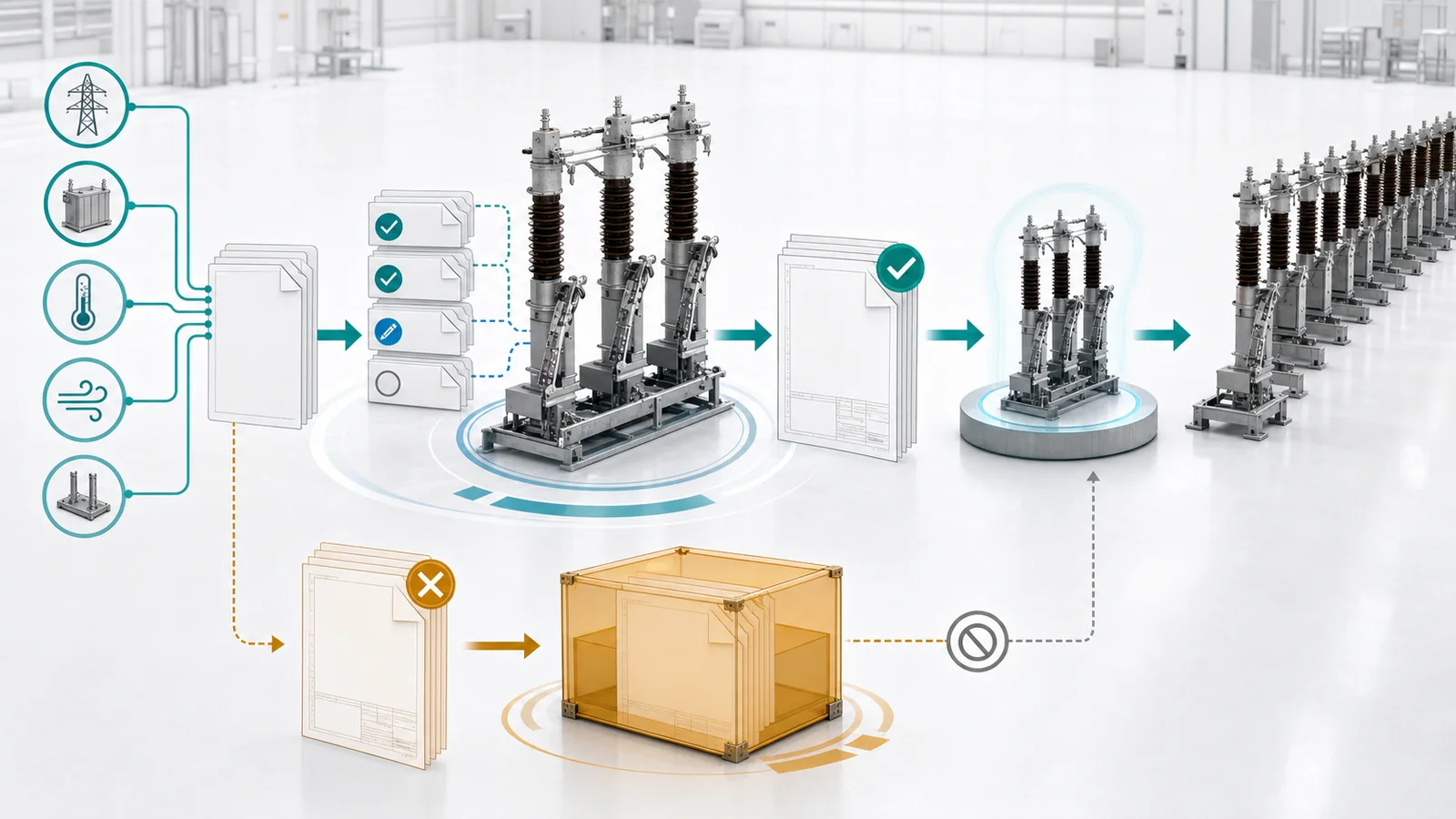 Engineering release package connecting controlled drawings, revision status, first article, and series production configuration