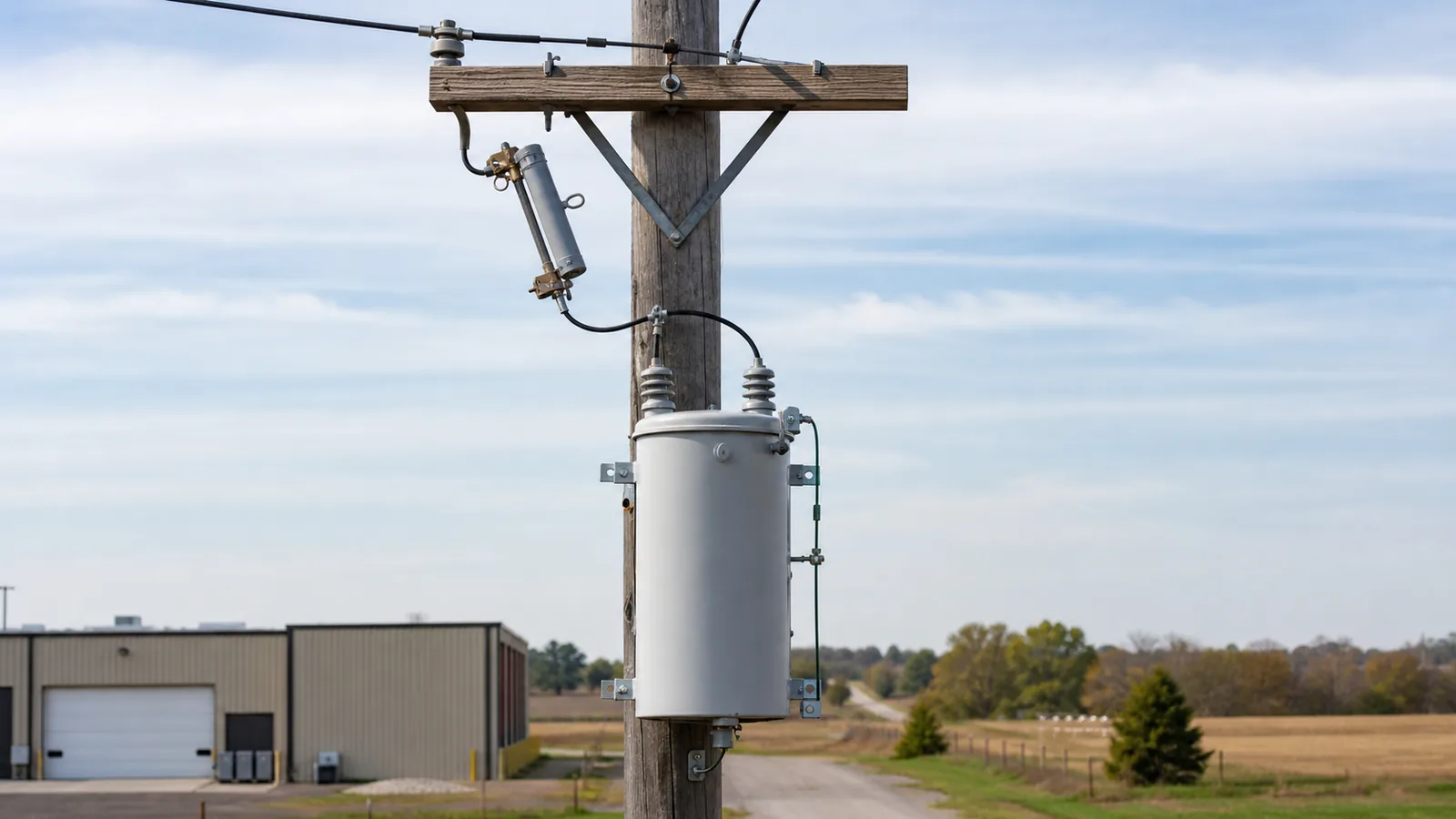 Drop-out fuse cutout protecting an overhead distribution transformer branch