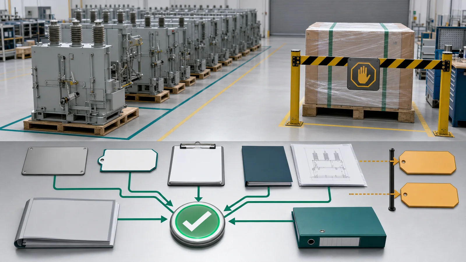 Final equipment handover reconciliation across nameplate, package label, packing list, test record, and document register