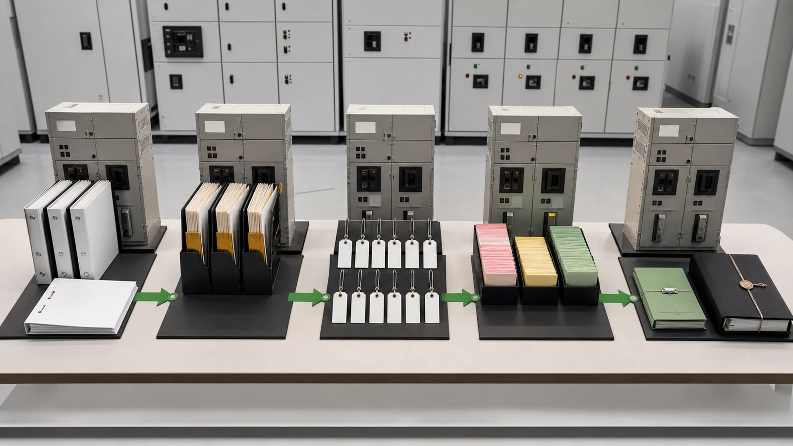 Illustrative five-gate switchgear FAT evidence selection matrix