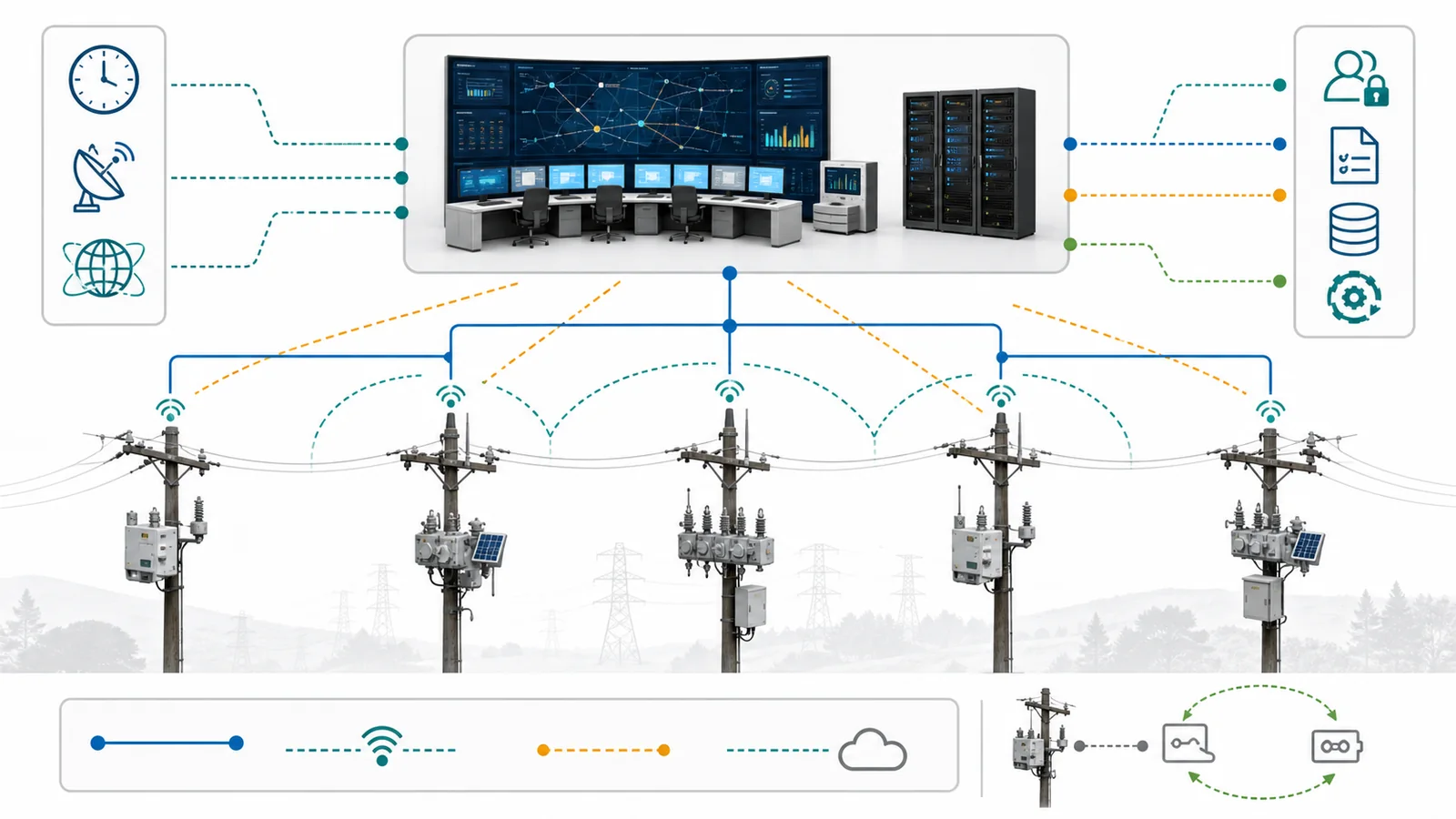 Feeder automation communication architecture connecting field devices, time, events, point data, and system ownership