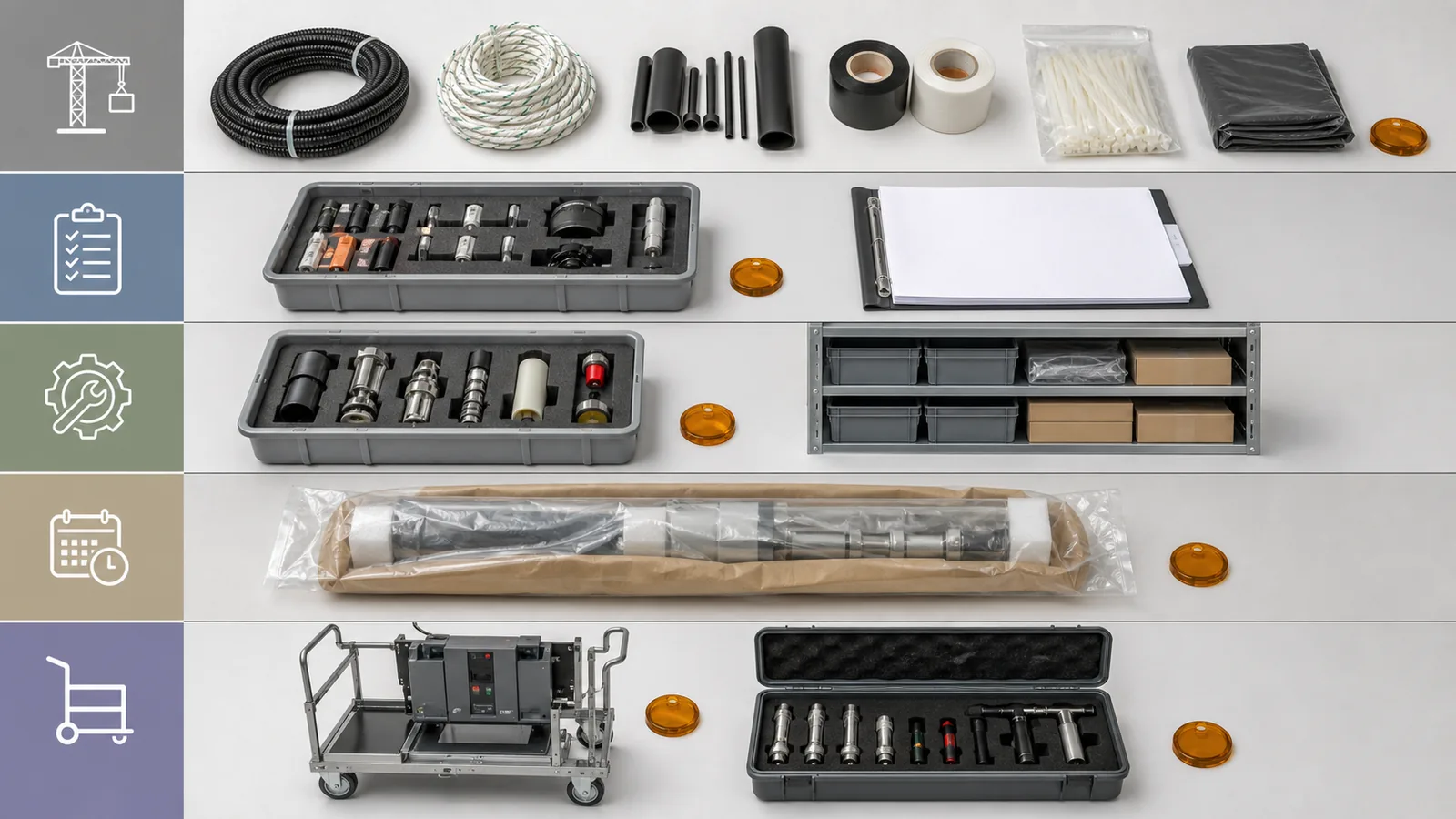 Illustrative five separate lifecycle lanes for spares consumables and tools