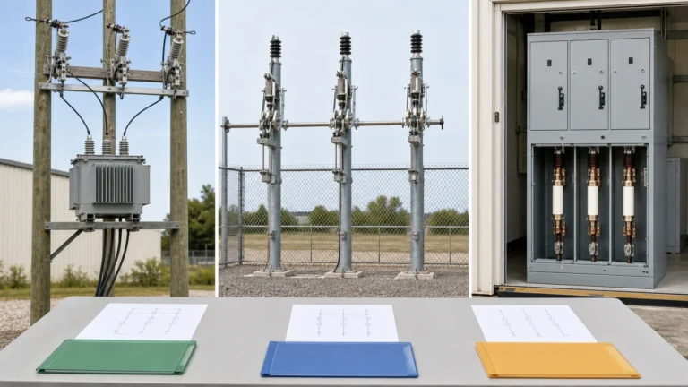 Fuse disconnect switch, drop-out fuse cutout, and switch-fuse combination compared by physical topology