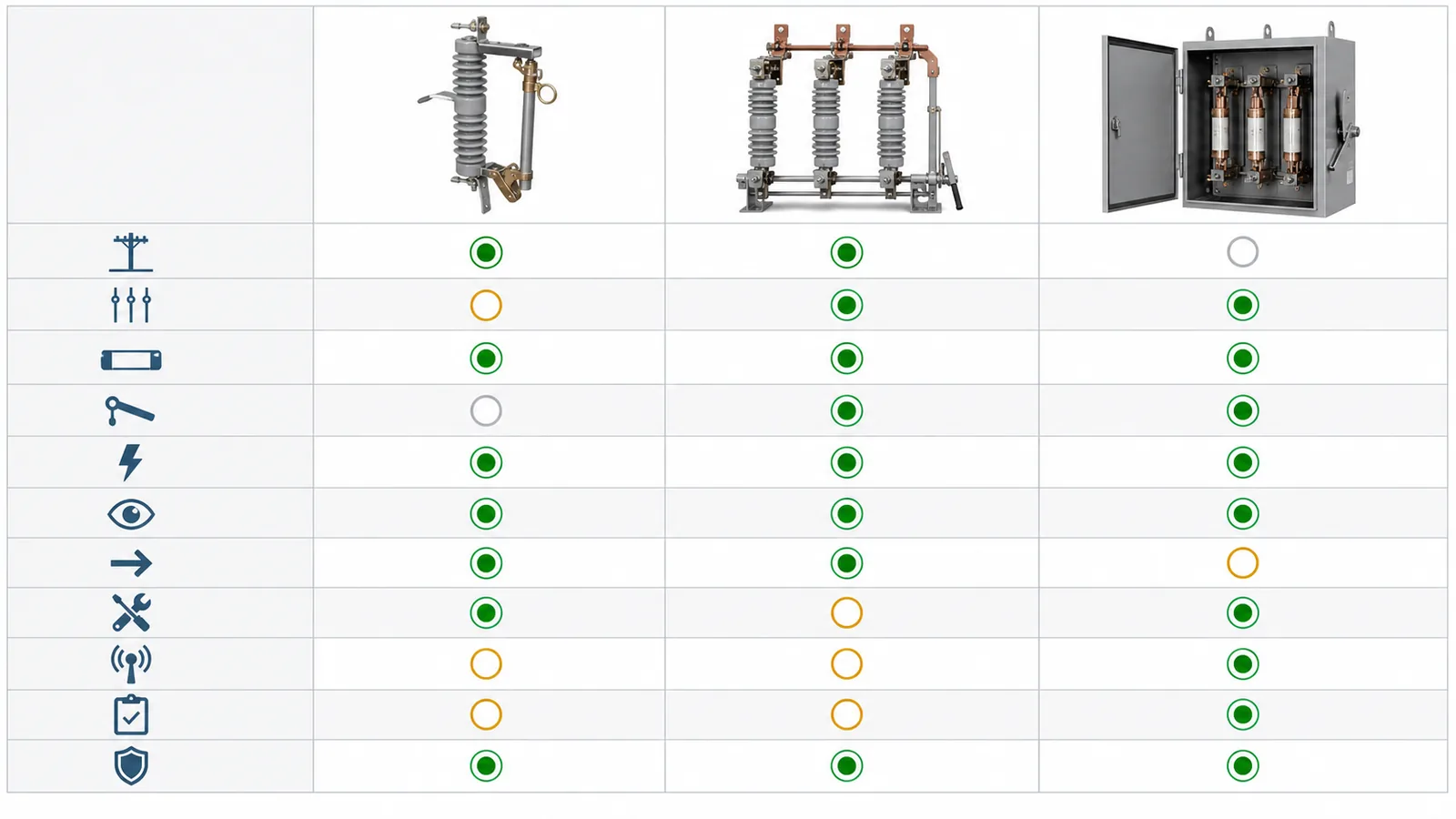 Application boundary matrix for fuse cutouts, fuse disconnect switches, and switch-fuse combinations