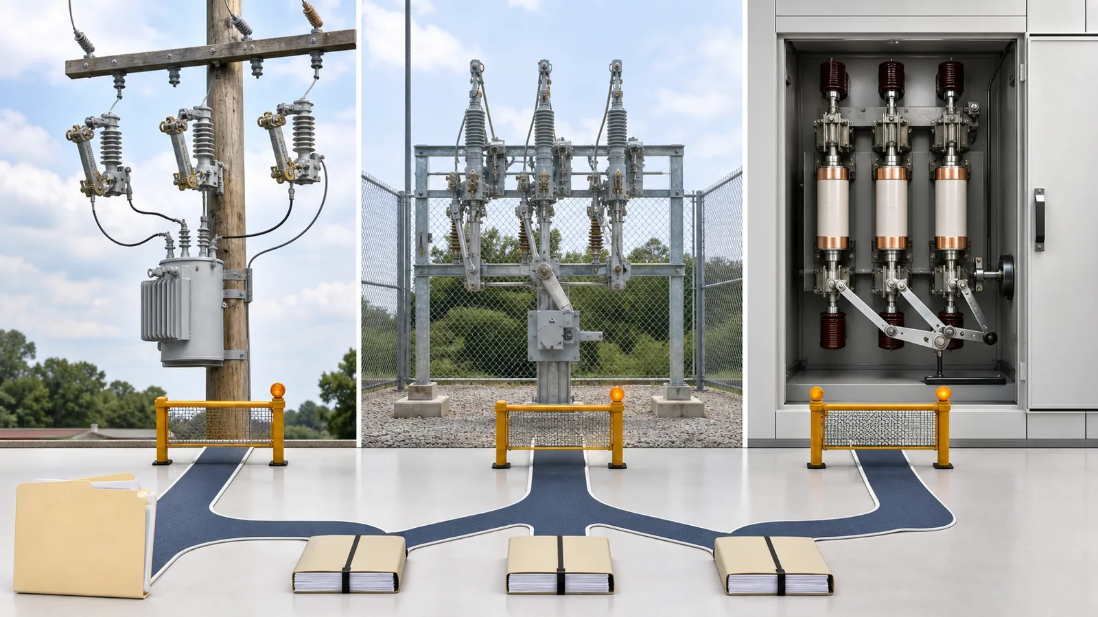 Three-position 12 kV fused-device review with separate technical-release holds