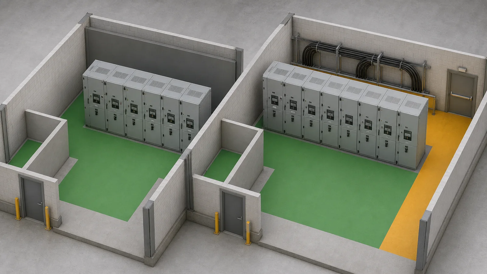 Front lateral and rear switchgear access paths for AFL and AFLR review
