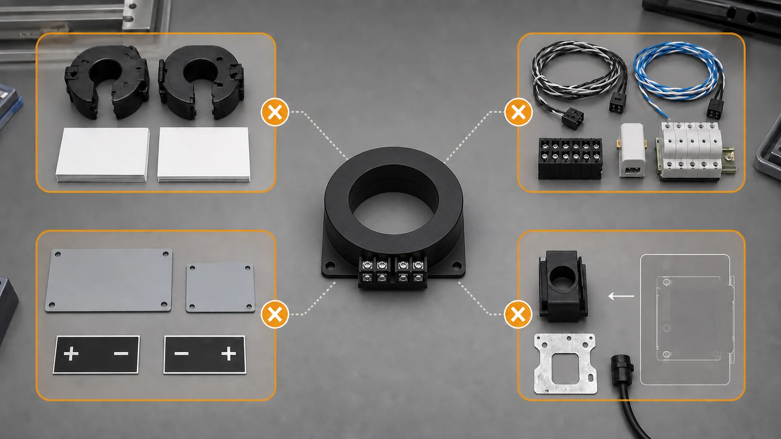 Illustrative CT accessory held at four independent release decisions