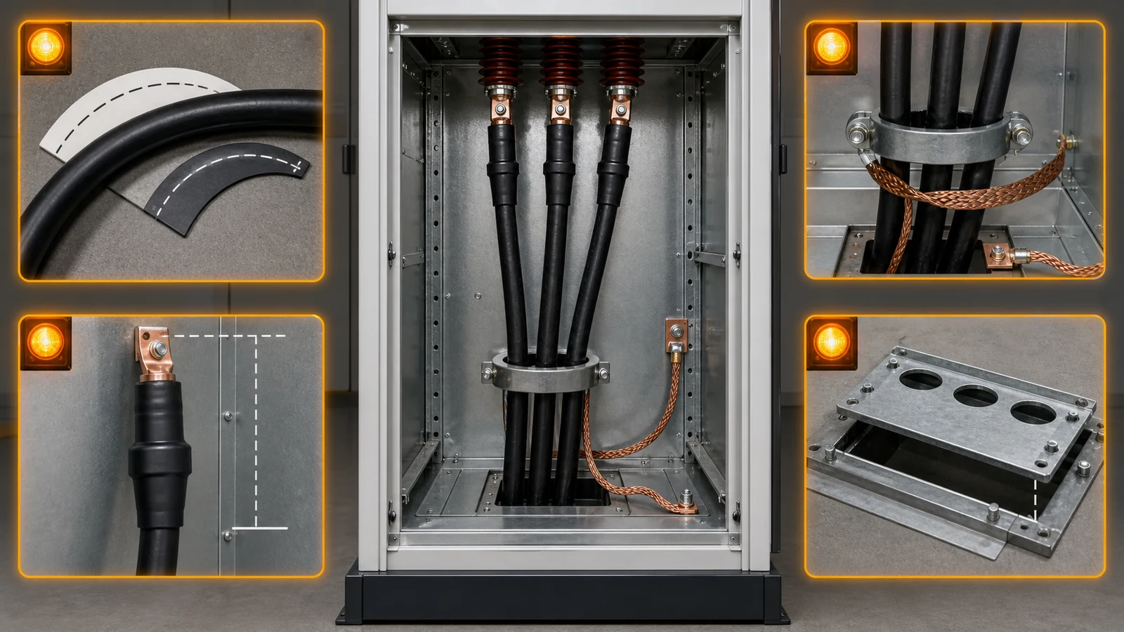 Illustrative switchgear cable interface held at four unresolved decisions