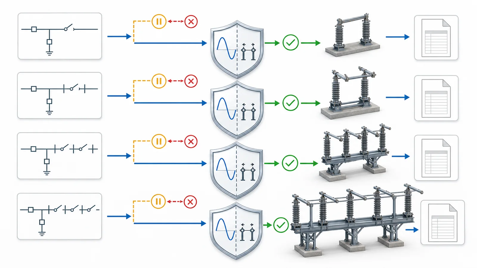 Nominal system voltage to highest equipment voltage review for 33 kV through 132 kV disconnect switches