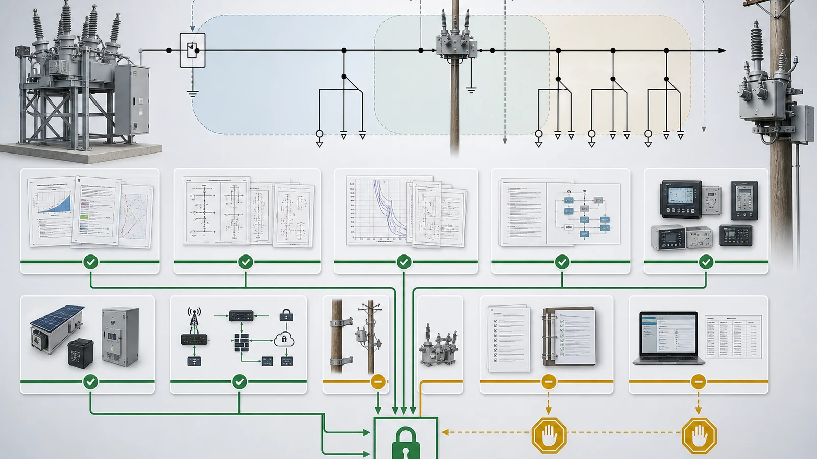 Normalized recloser and circuit breaker feeder release package with studies, settings, interfaces, software, tests, and deviations