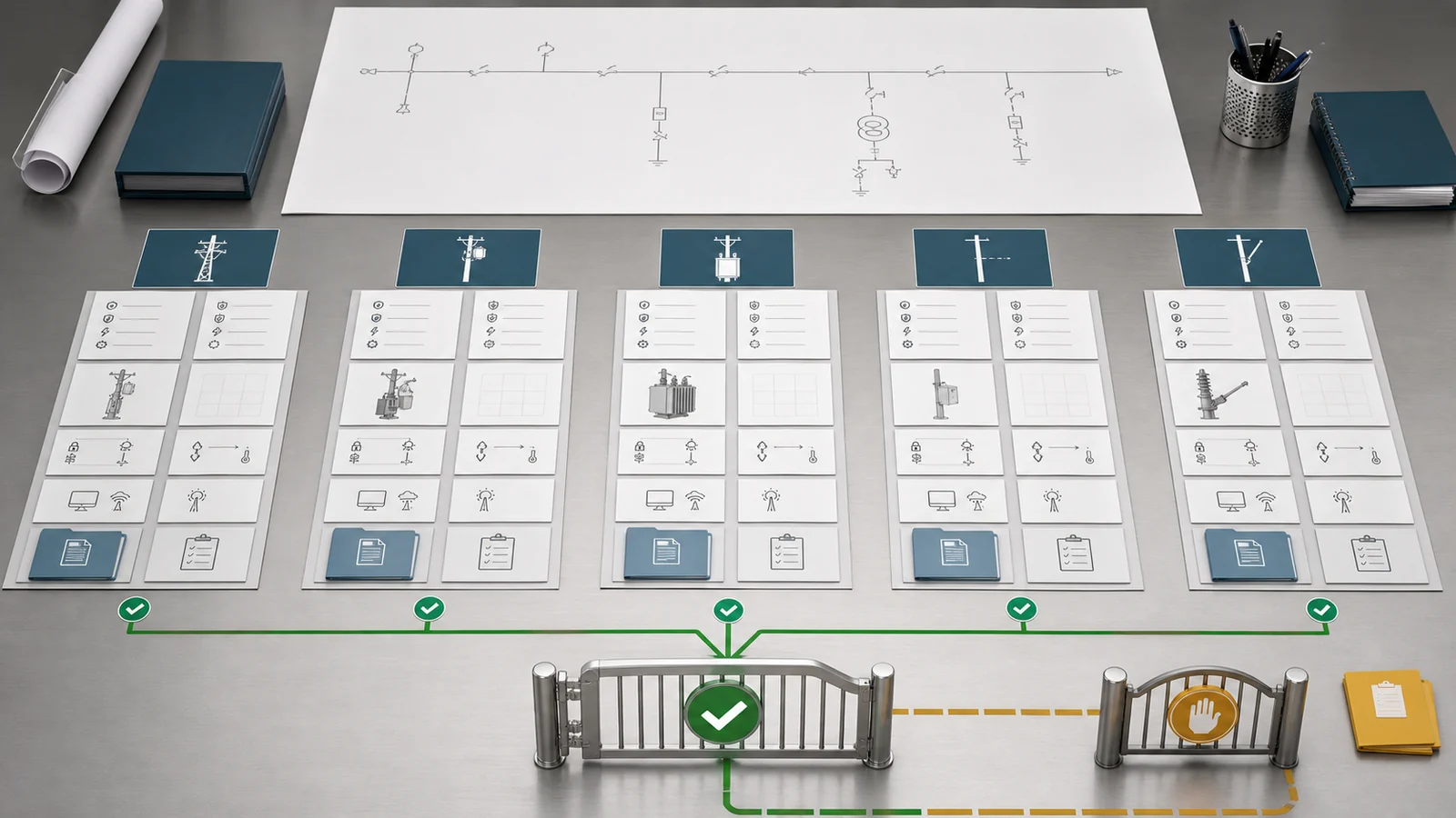 Normalized feeder equipment RFQ and technical-release package with one-line, studies, drawings, evidence, and deviations