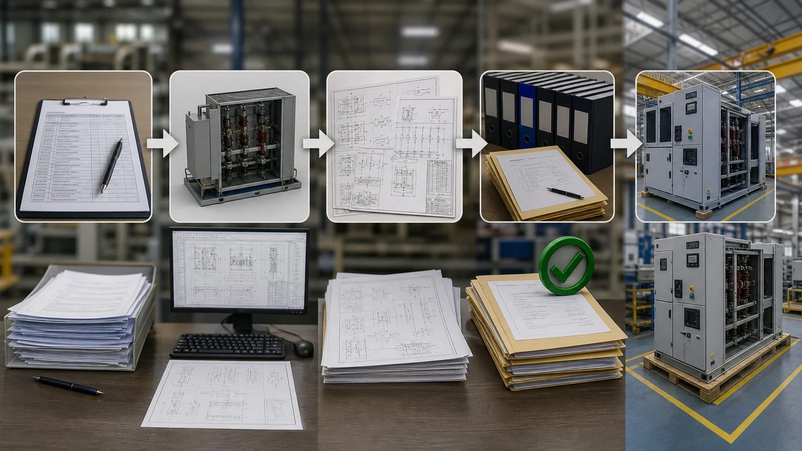 Buyer requirement to production release workflow for custom electrical equipment