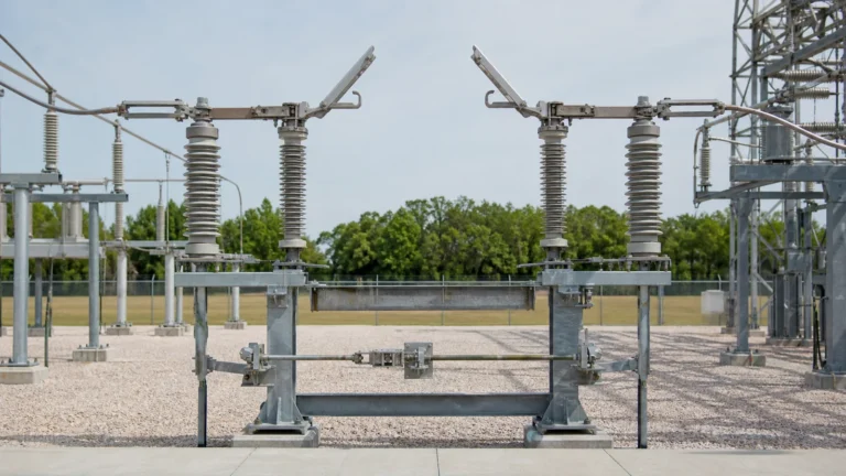 Outdoor high-voltage disconnect switch reviewed for a utility substation RFQ