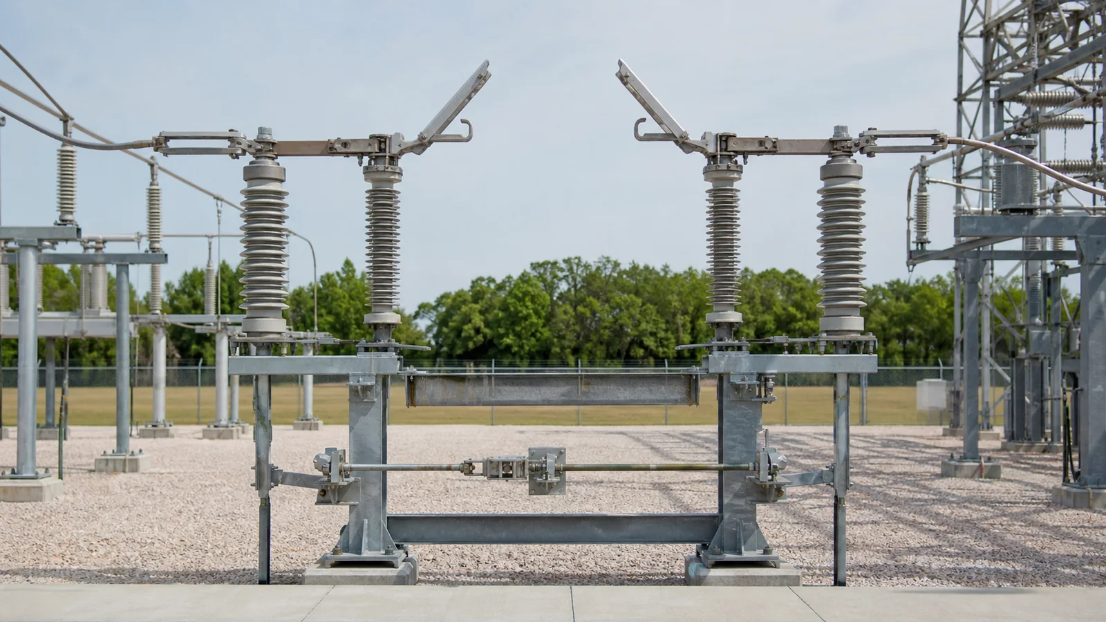Outdoor high-voltage disconnect switch reviewed for a utility substation RFQ