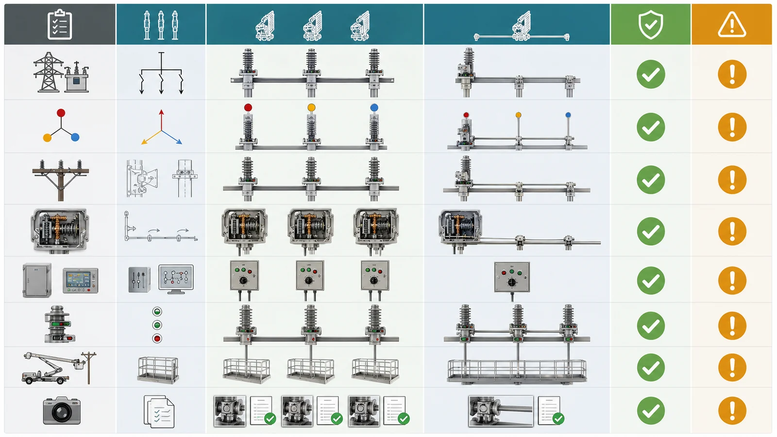 Independent-pole and gang-operated disconnect switch selection matrix