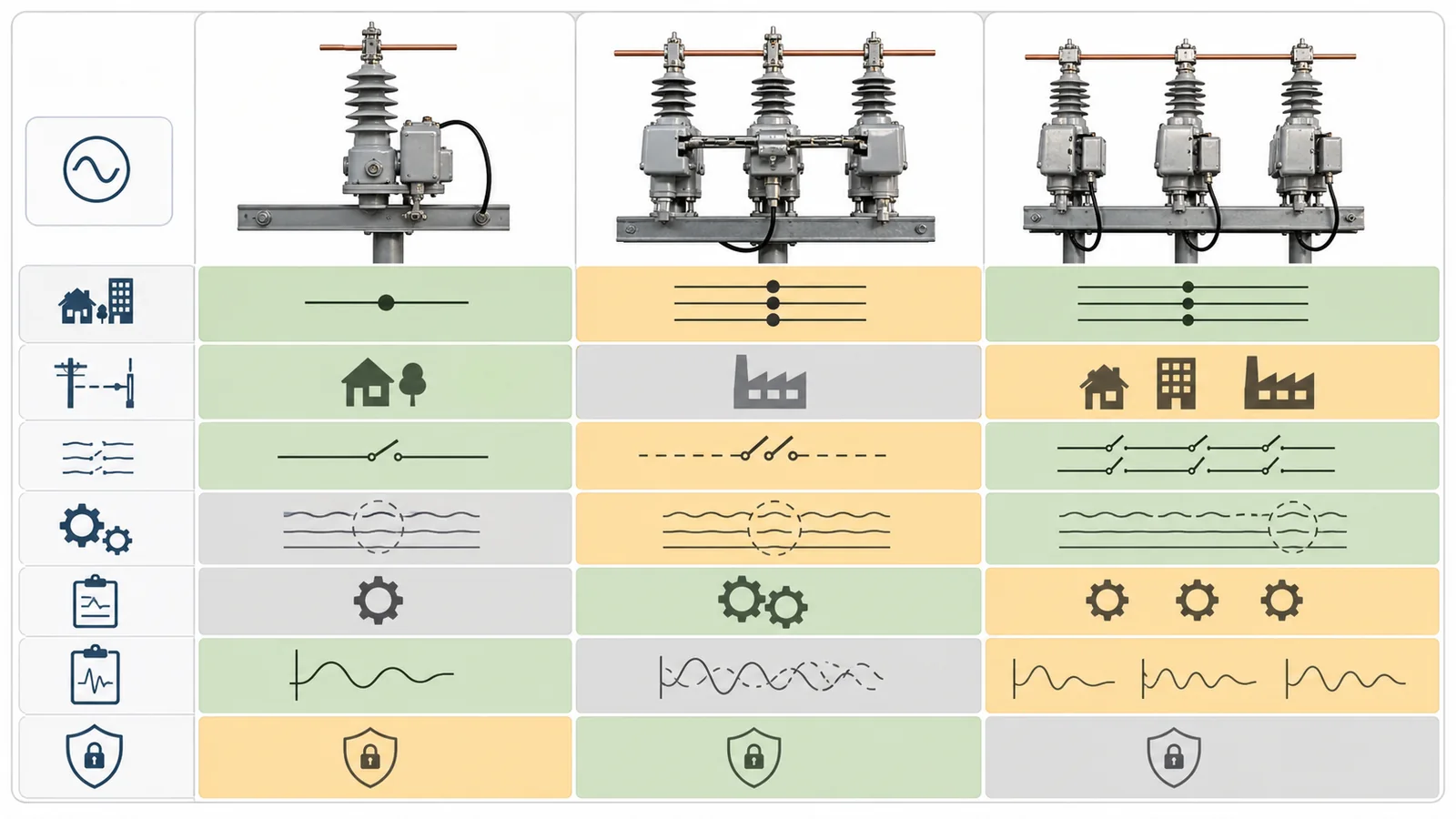 Feeder and load selection matrix for recloser phase configuration