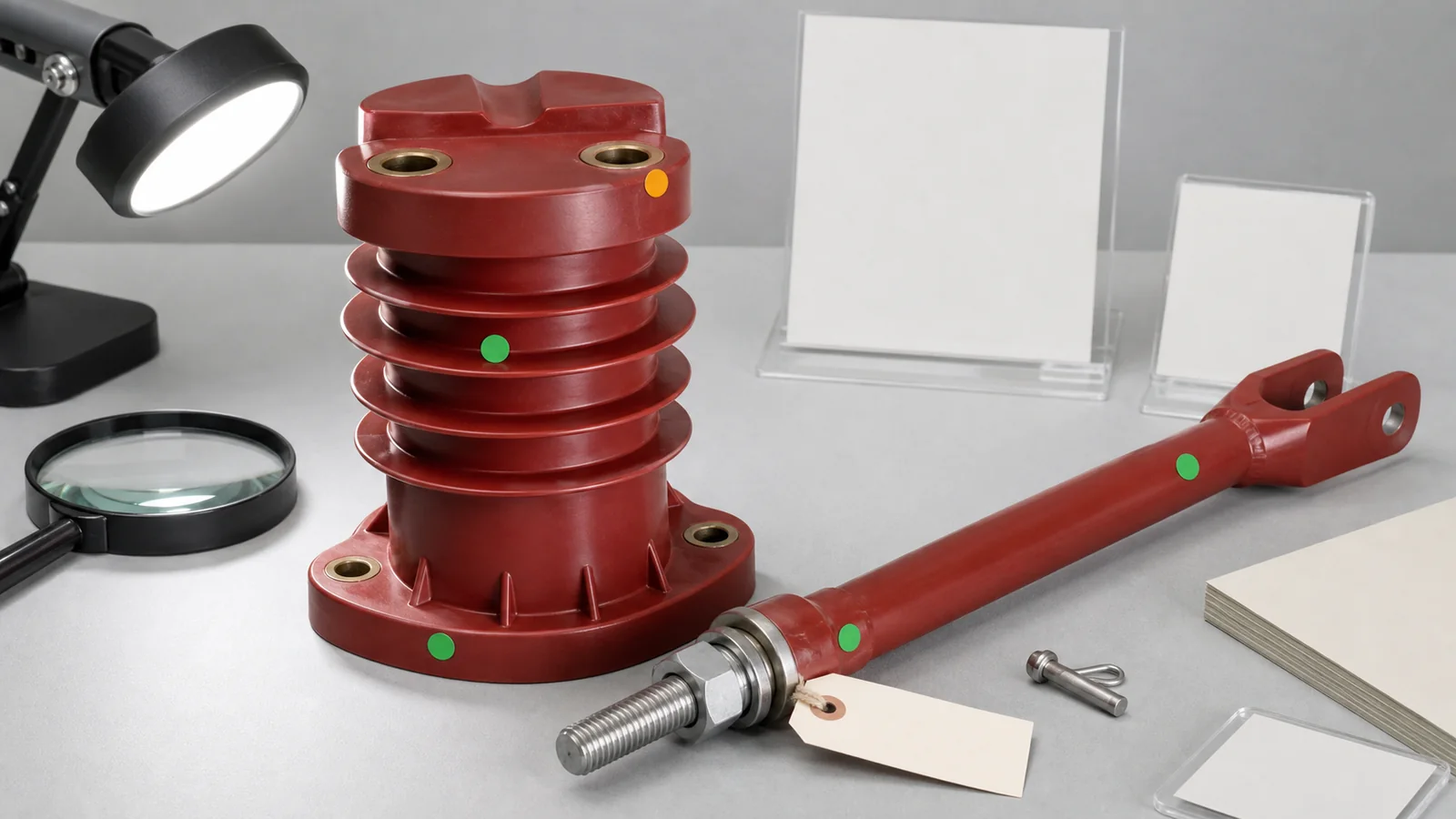 Surface insert thread pin and end fitting inspection of resin switchgear parts